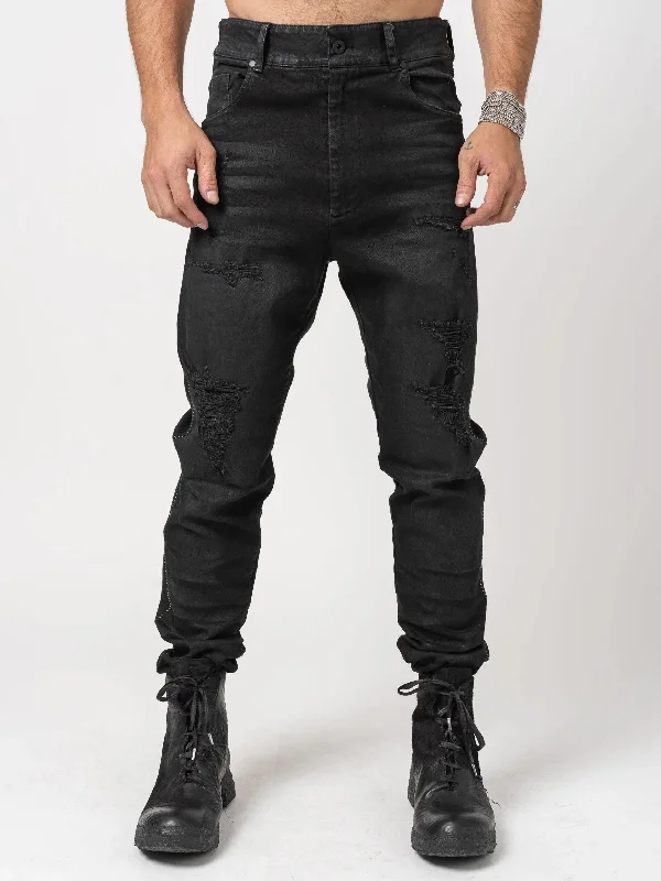 Low Crotch Jeans with Leather Effect