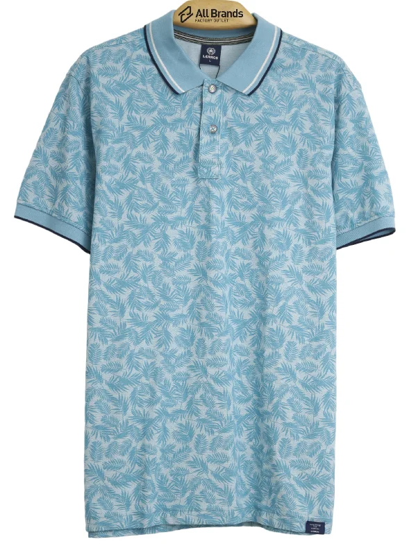 Men's Leafs Printed Polo Shirt,Light Blue