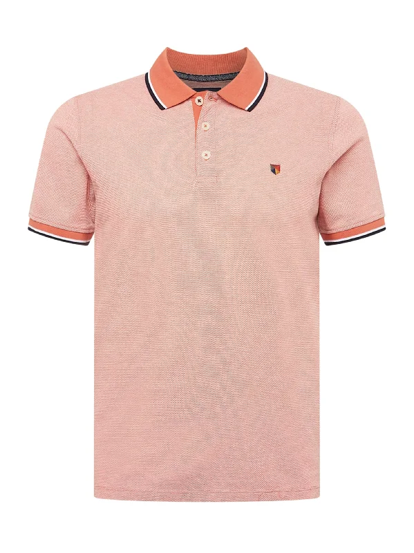 Men's Textured Embroidered Polo Shirt,Peach