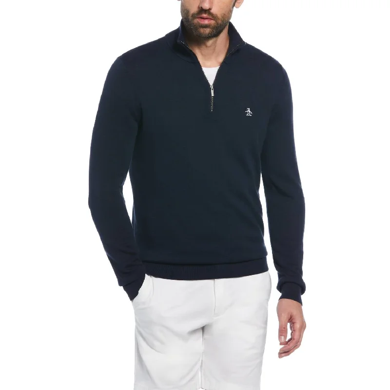 Cotton .25 Zip Sweater In Poseidon Blue