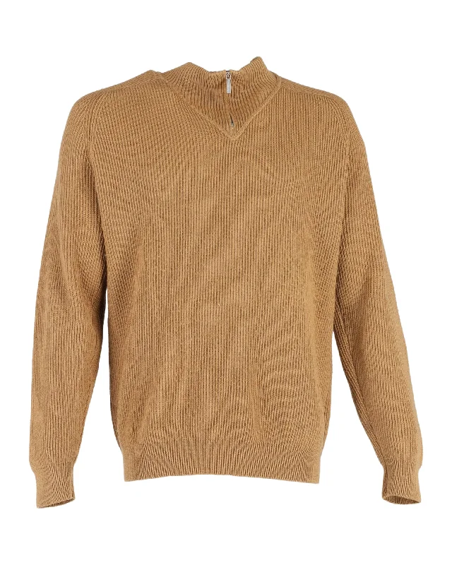 Zegna Half Zip Sweater in Brown Wool