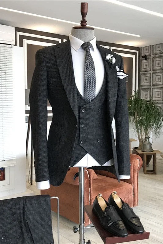 Black Peaked Lapel Slim Fit Three Pieces Business Men Suits Formal Wedding Suits