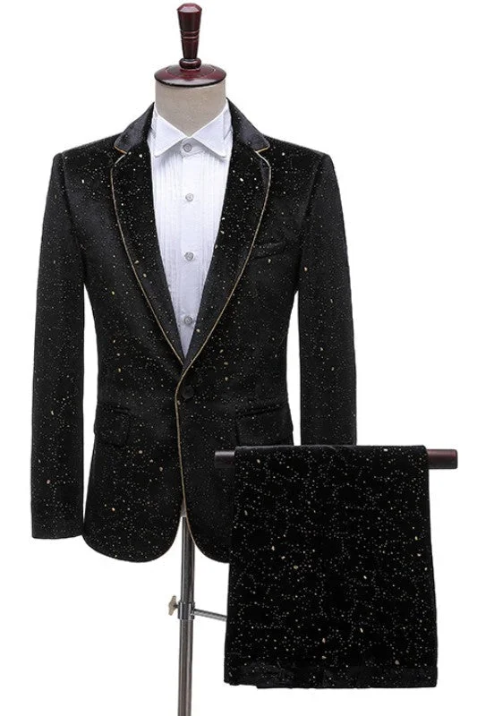 Black Sequins Two Pieces One Button Notched Lapel Prom Suits