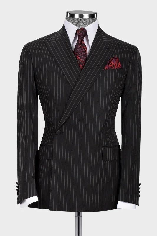 Black Striped Peaked Lapel Bespoke Business Suits One Button Two Pieces Formal Suits for Men