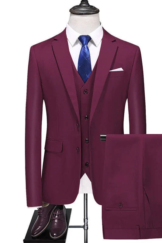 Chic Three Pieces Slim Fit Notched Lapel Business Suits Wedding Suits