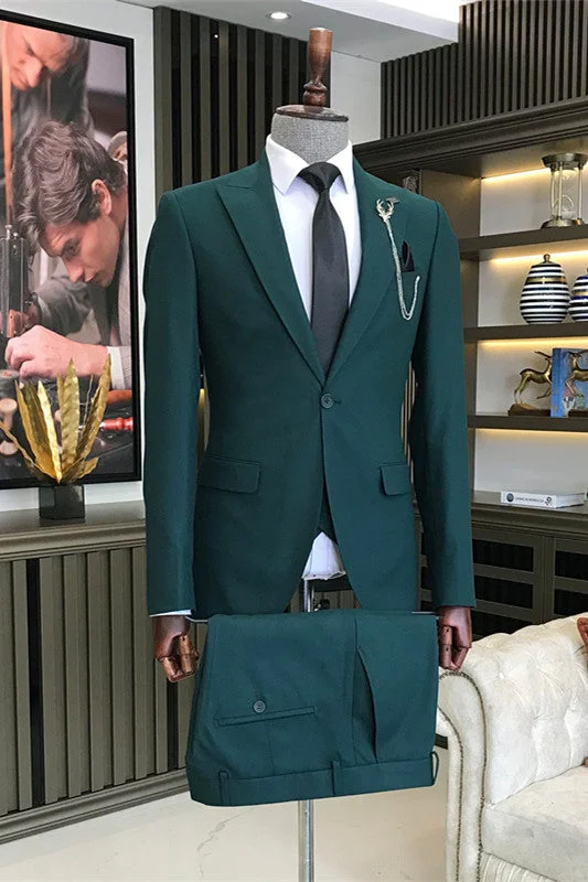 Formal Dark Green Three Pieces Business Suits Peaked Lapel One Buttom Blazer Vest Pants