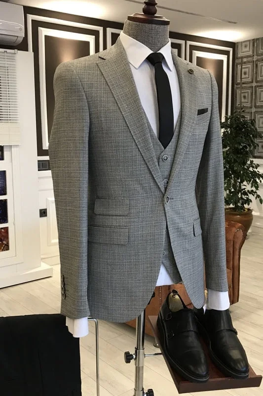 Gray Notched Lapel Three Pieces Business Suits Formal Wedding Suits