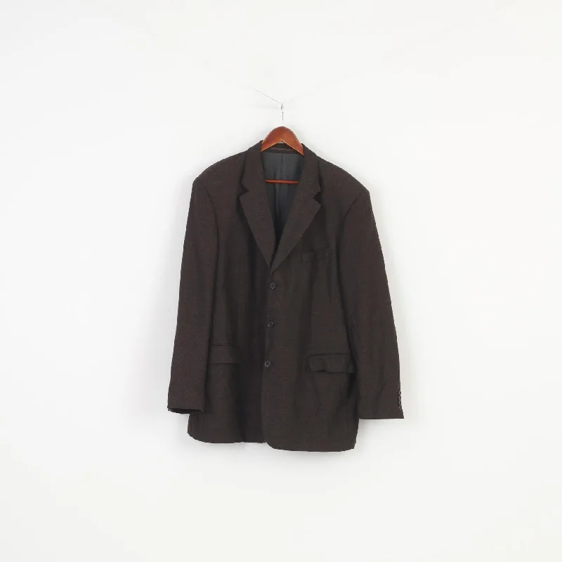 Hugo Boss Men 48 58 Blazer Vintage Wool Dark Brown Single Breasted Jacket Top