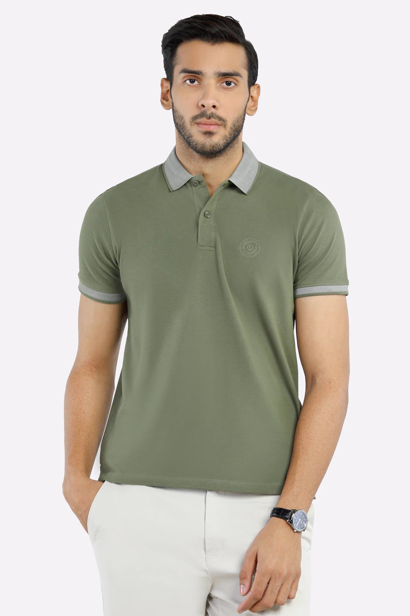 Olive Jacquard Collar Polo