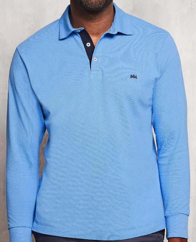 Ocean Blue Long Sleeve Polo Shirt