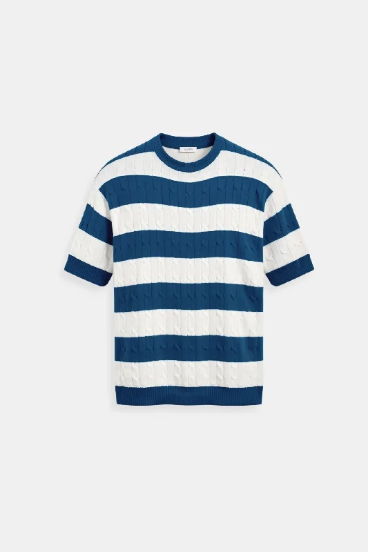 Old Money Classic Summer Crew Neck Cable Knit Striped T-Shirt