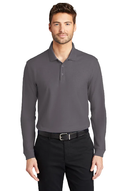 Port Authority Mens Core Classic Long Sleeve Polo Shirt - Graphite Grey