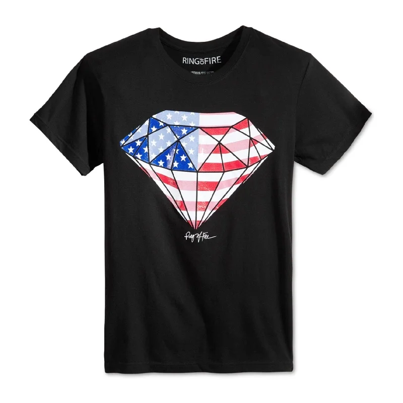 Ring Of Fire Mens Diamond Flag Graphic T-Shirt, Black, Small