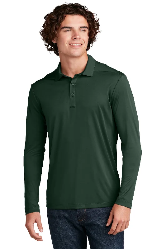 Sport-Tek Mens Moisture Wicking Long Sleeve Polo Shirt - Forest Green