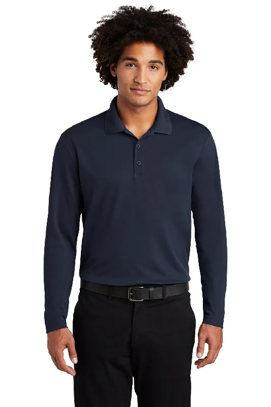 Sport-Tek Mens RacerMesh Moisture Wicking Long Sleeve Polo Shirt - True Navy Blue