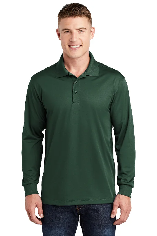 Sport-Tek Mens Sport-Wick Moisture Wicking Long Sleeve Polo Shirt - Forest Green