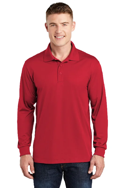 Sport-Tek Mens Sport-Wick Moisture Wicking Long Sleeve Polo Shirt - True Red