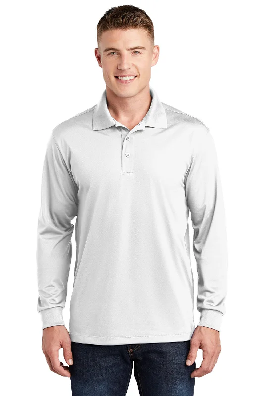 Sport-Tek Mens Sport-Wick Moisture Wicking Long Sleeve Polo Shirt - White