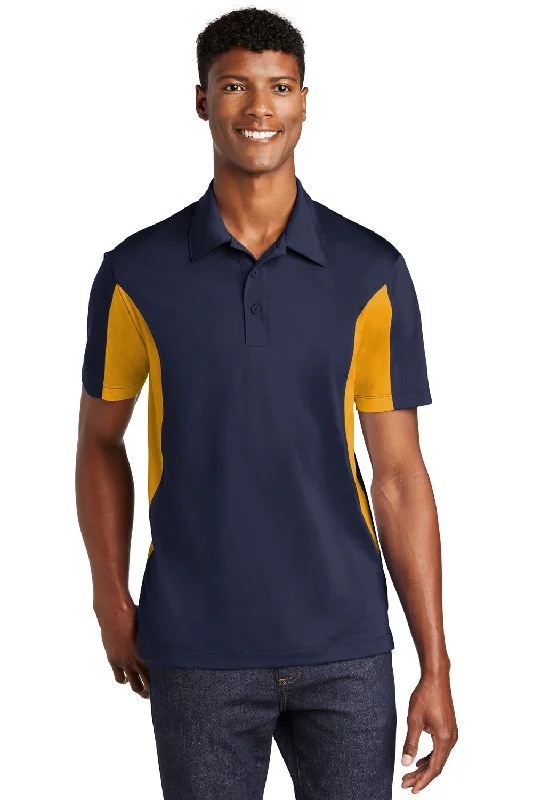 Sport-Tek Mens Sport-Wick Moisture Wicking Short Sleeve Polo Shirt - True Navy Blue/Gold