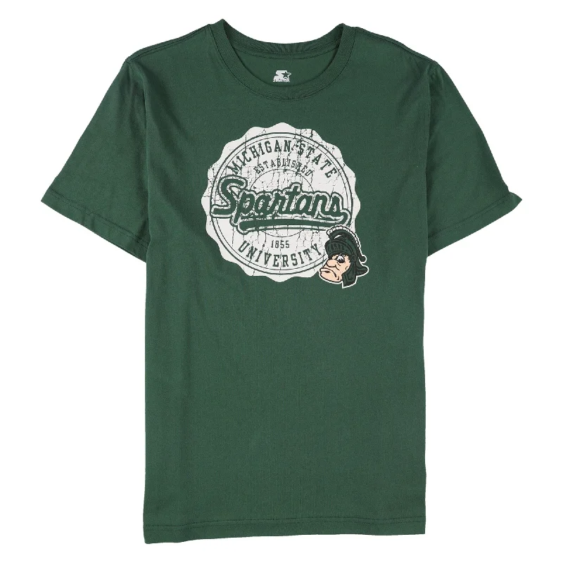 STARTER Mens Michigan State Spartans Graphic T-Shirt, Green, Large