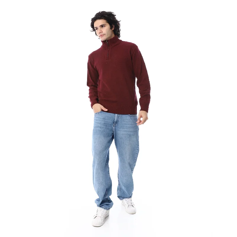 zipped_neck__knitted_sweater_-_burgundy